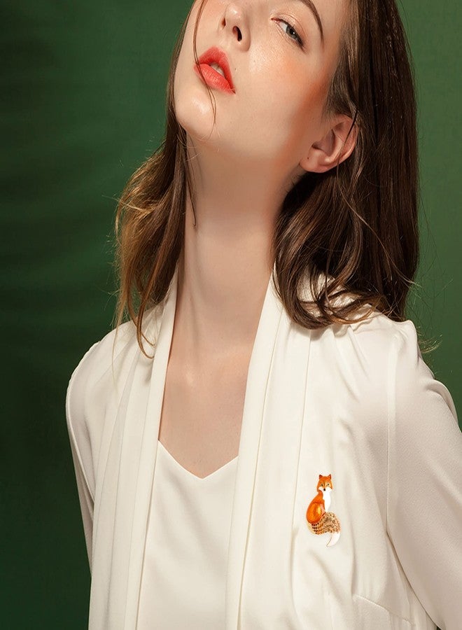 Anmpab Fox Brooch Pins for Women Elegant Enamel Rhinestone Crystal Color Animal Brooches Pin Fashion (Orange) - Image 2